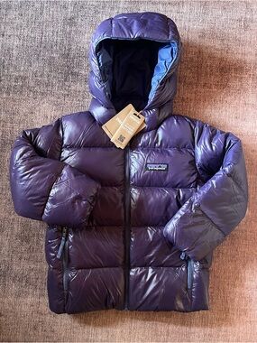 Patagonia Kids 4T Hi-Loft Down Sweater Hoody in Plummet Purple NWT Coat Jacket